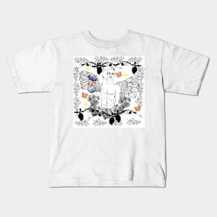 Angel with Wings Illustration Floral Butterfly Design Kids T-Shirt